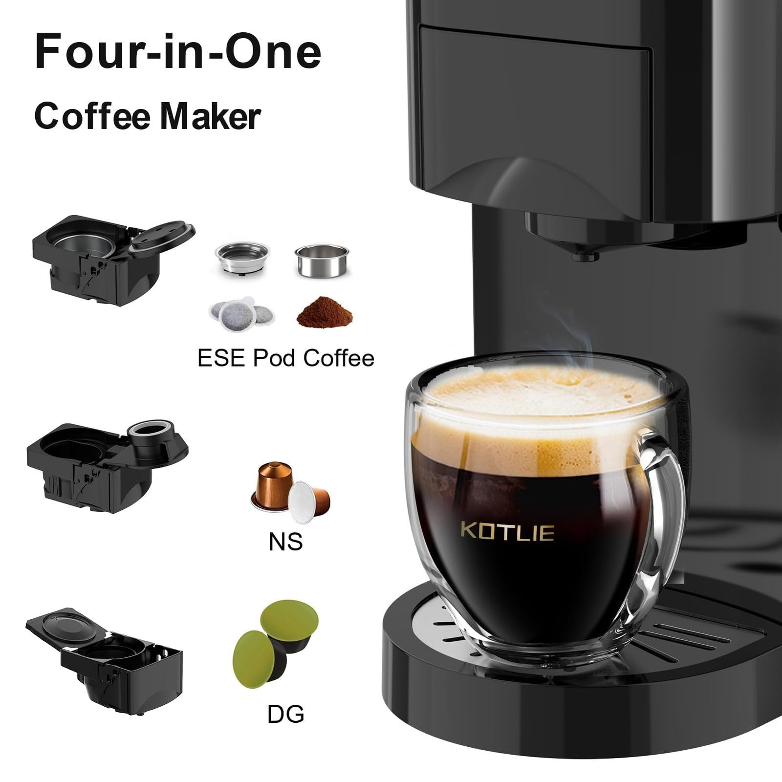 KOTLIE AC-513HF 5-in-1 19-Bar Multi-Capsule Espresso Machine – Compatible with Nespresso Original, Dolce Gusto, Lavazza Mio, L’OR, Ground & ESE Pods - Image 43