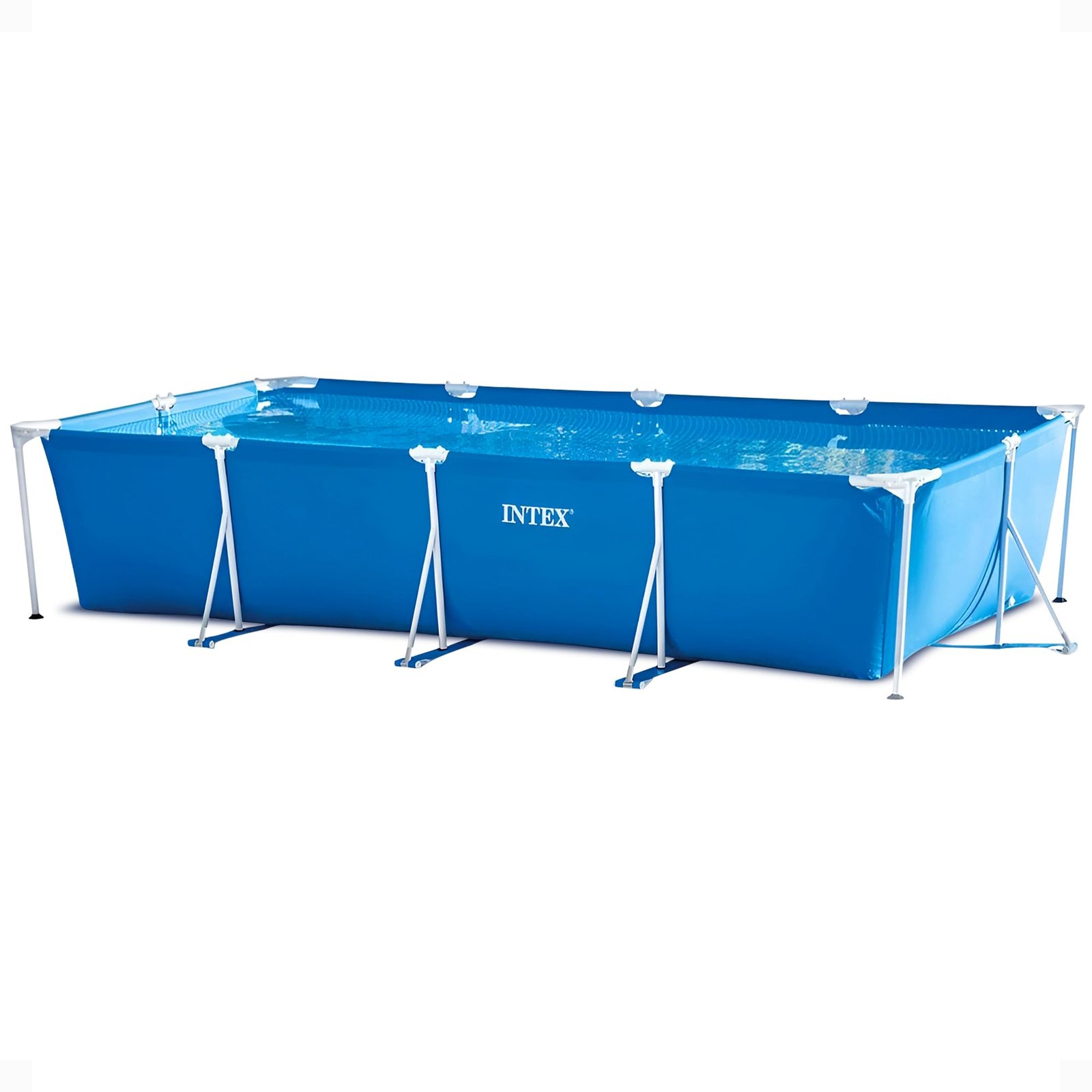 Intex 9.8ft x 6.6ft x 29.5in (300cm x 201cm x 75cm) Rectangular Above Ground Pool with Metal Frame & Flow Control Valve – Easy Setup Family Backyard Pool – 4,500L Capacity – Blue