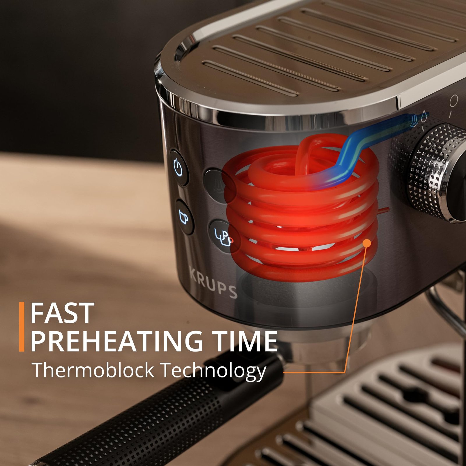 Krups Virtuoso+ XP444GG0 Pump Espresso Machine – Compact Design with Auto Flow-Stop & Dual-Mode Steam Wand, Black Stainless Steel - Image 4