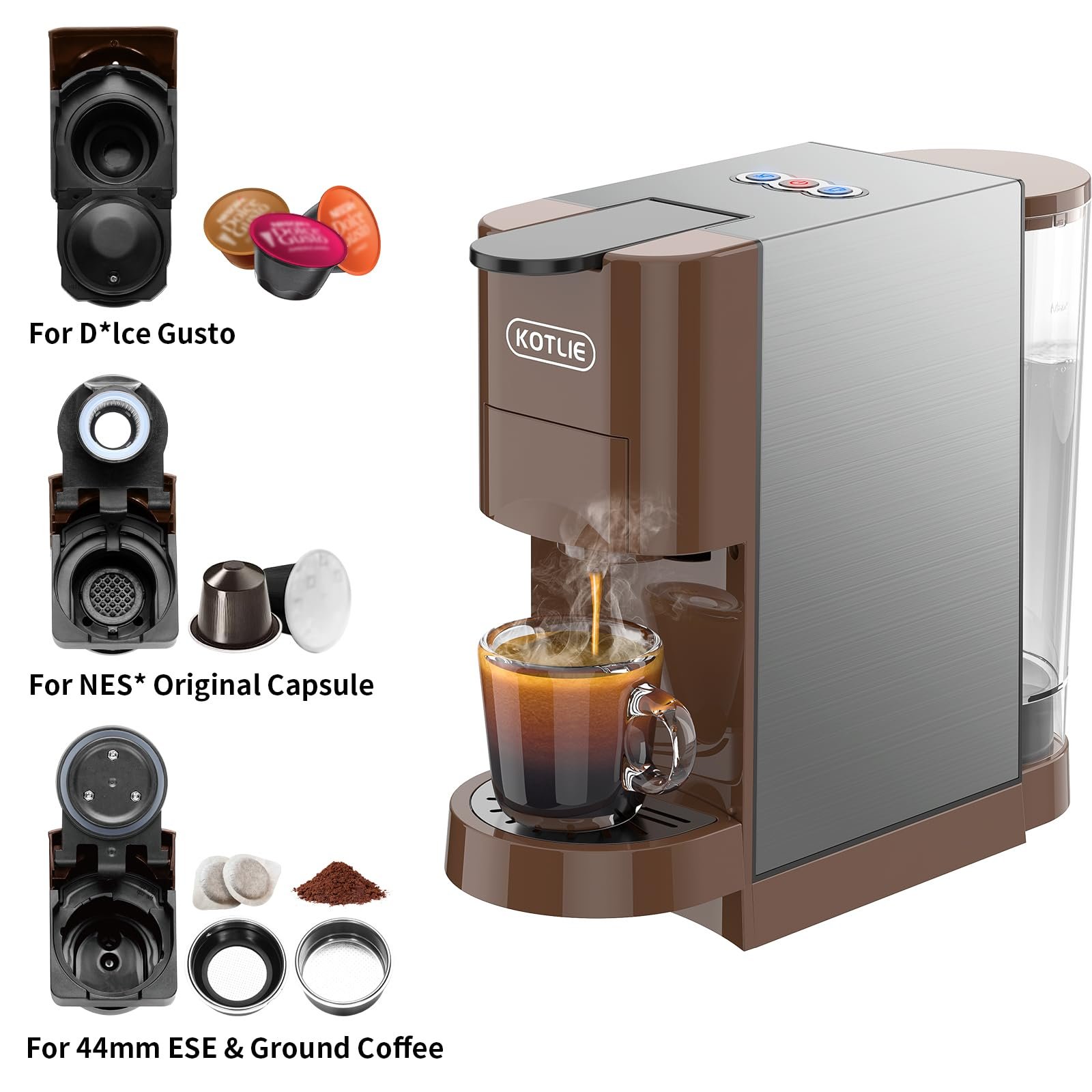 KOTLIE AC-513HF 5-in-1 19-Bar Multi-Capsule Espresso Machine – Compatible with Nespresso Original, Dolce Gusto, Lavazza Mio, L’OR, Ground & ESE Pods - Image 14