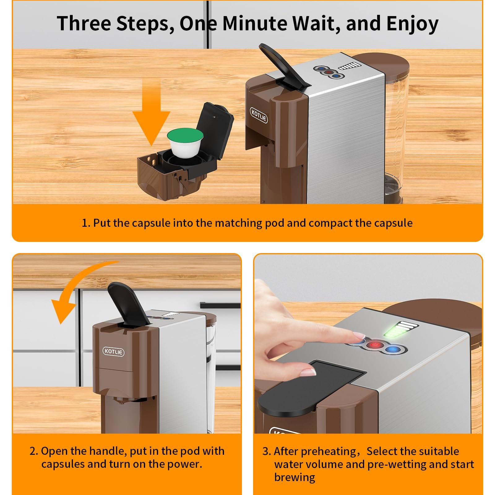 KOTLIE AC-513HF 5-in-1 19-Bar Multi-Capsule Espresso Machine – Compatible with Nespresso Original, Dolce Gusto, Lavazza Mio, L’OR, Ground & ESE Pods - Image 12