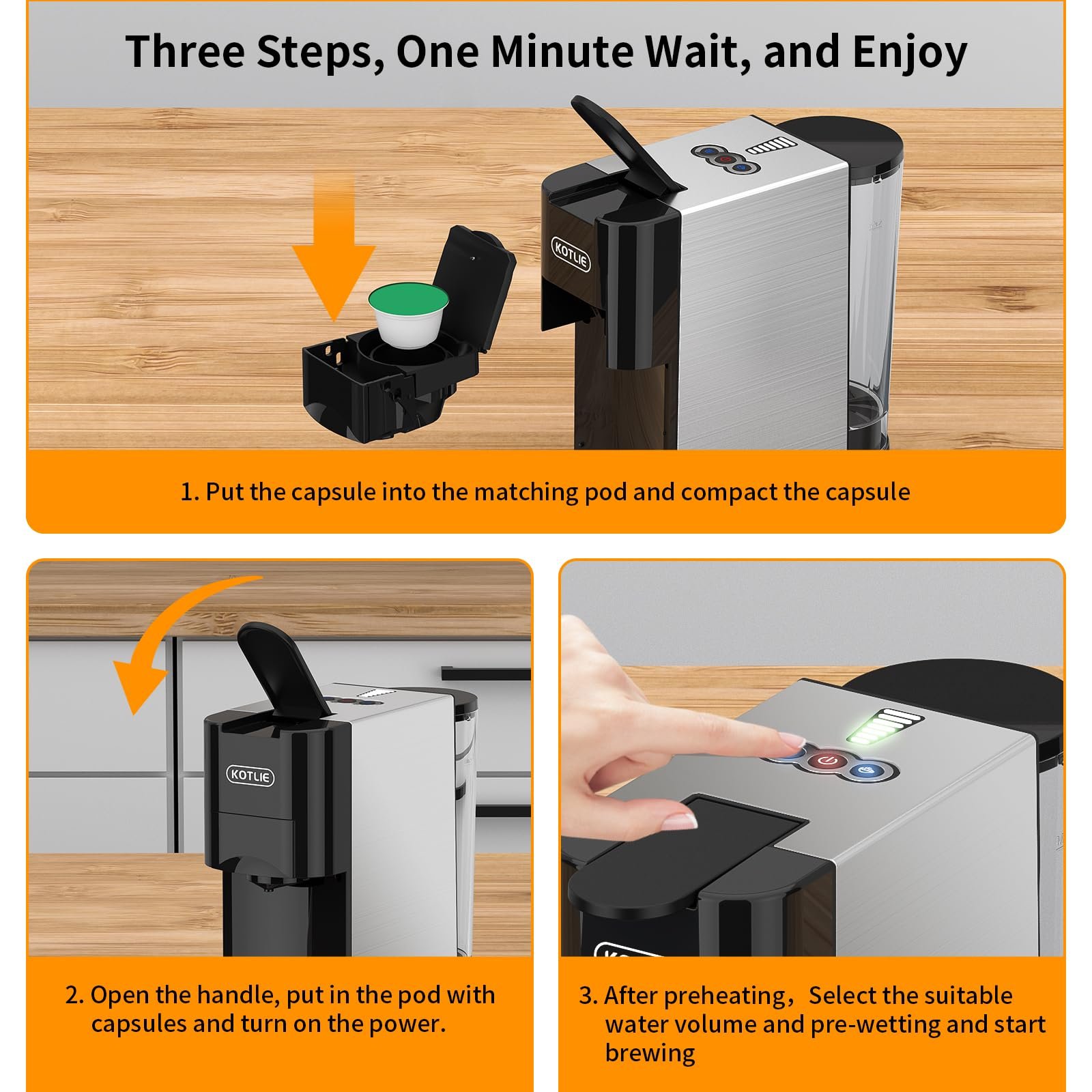 KOTLIE AC-513HF 5-in-1 19-Bar Multi-Capsule Espresso Machine – Compatible with Nespresso Original, Dolce Gusto, Lavazza Mio, L’OR, Ground & ESE Pods - Image 29