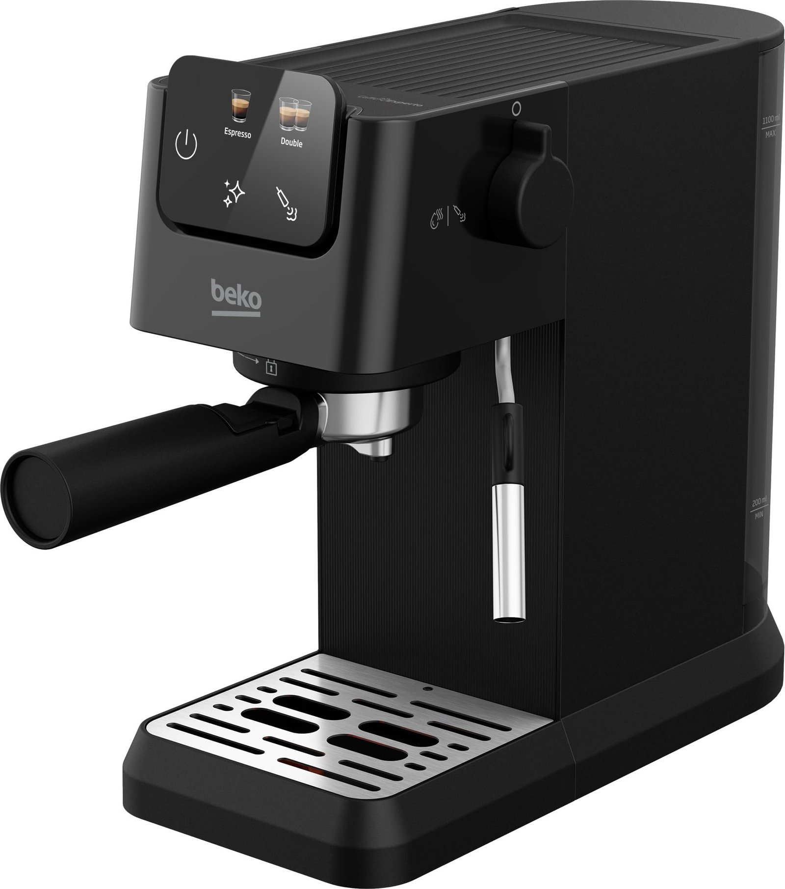 Beko CaffeExperto CEP5304X – Semi-Automatic Espresso Machine with Colour Touch Display & Integrated Milk Jug, Dual Nozzle, 15-Bar, Silver