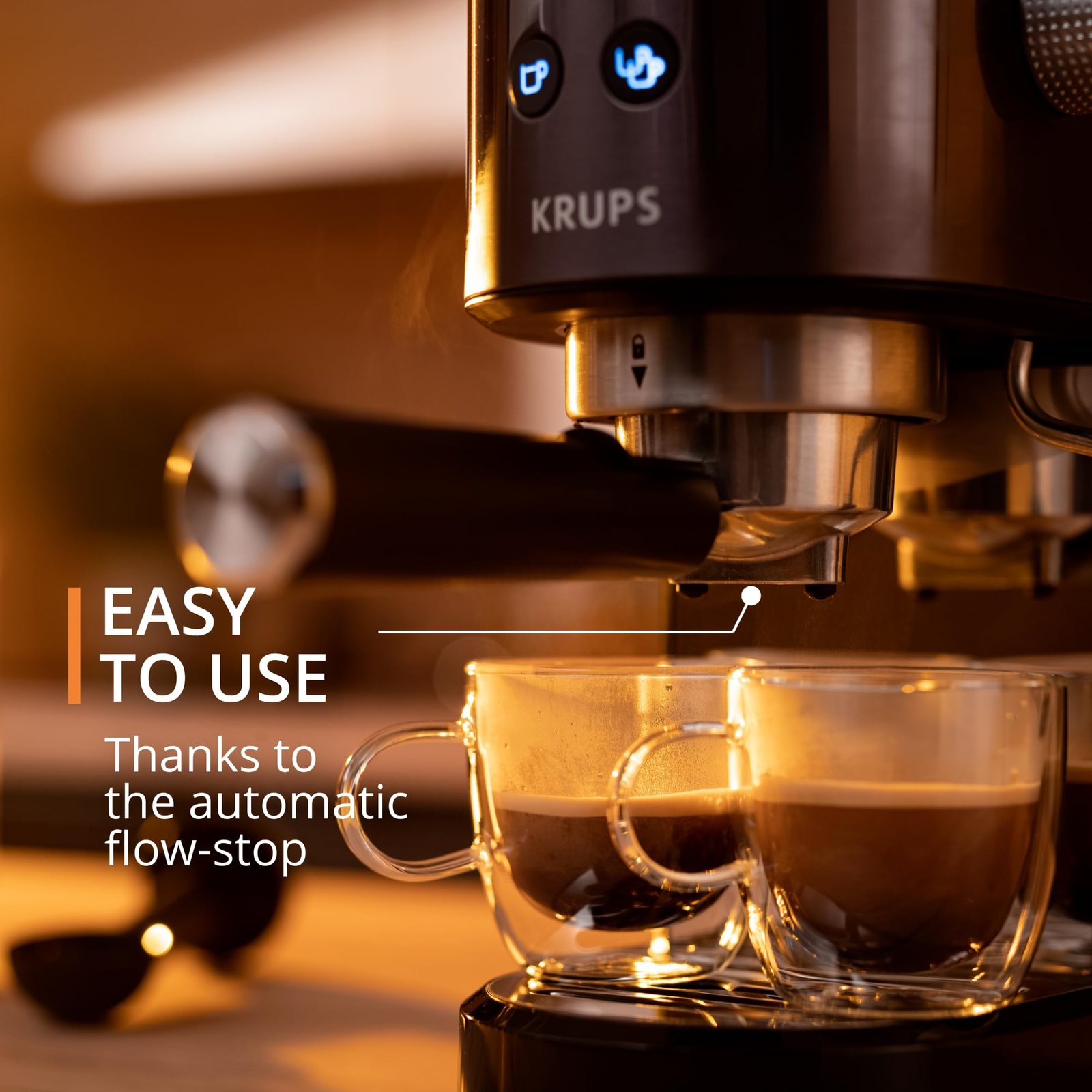 Krups Virtuoso+ XP444GG0 Pump Espresso Machine – Compact Design with Auto Flow-Stop & Dual-Mode Steam Wand, Black Stainless Steel - Image 6