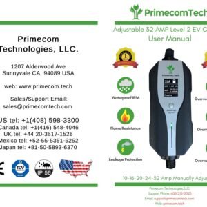 Primecom 32 Amp Level 2 Electric Vehicle (EV) Charger Amperage Adjustable Only In ElectoGb