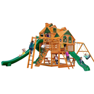 Gorilla Playsets Empire Extreme Wooden Swing Set with Monkey Bars, Clatter Bridge & Triple Slides